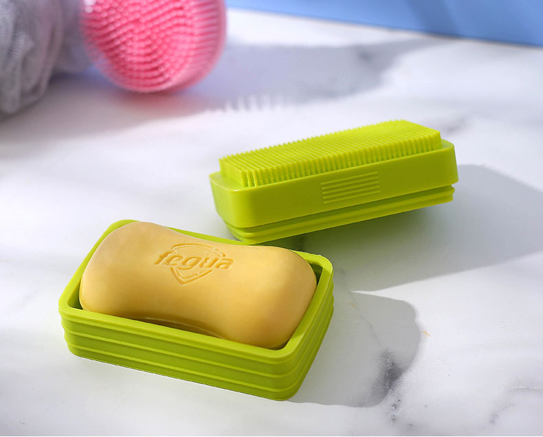 创意硅胶带盖肥皂盒搓澡刷